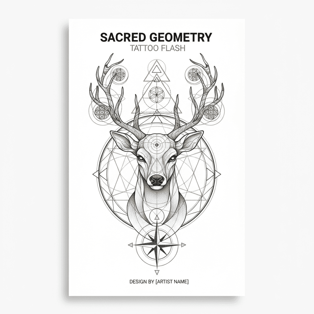 Geometric & Dotwork tattoo flash design 62