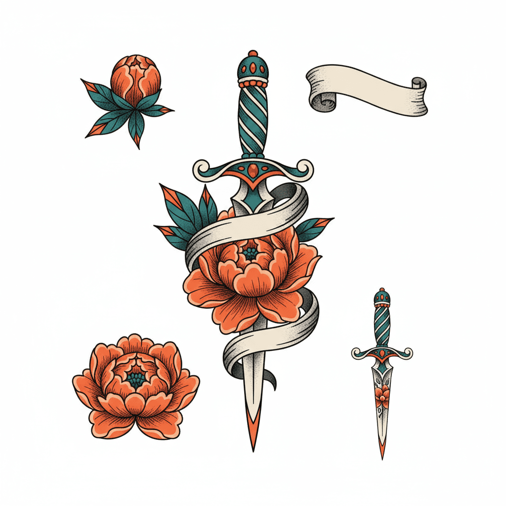 Neo-Traditional tattoo flash design 82