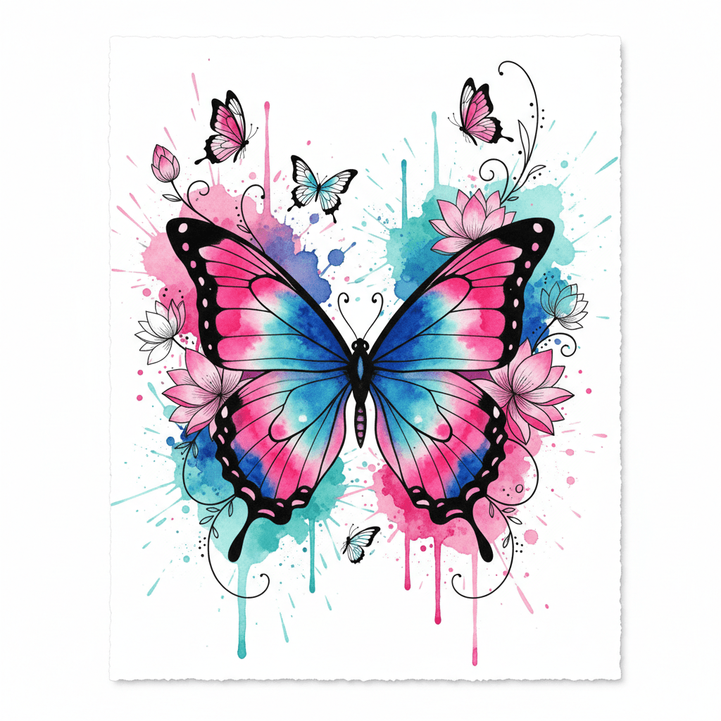 Watercolor tattoo flash design 7