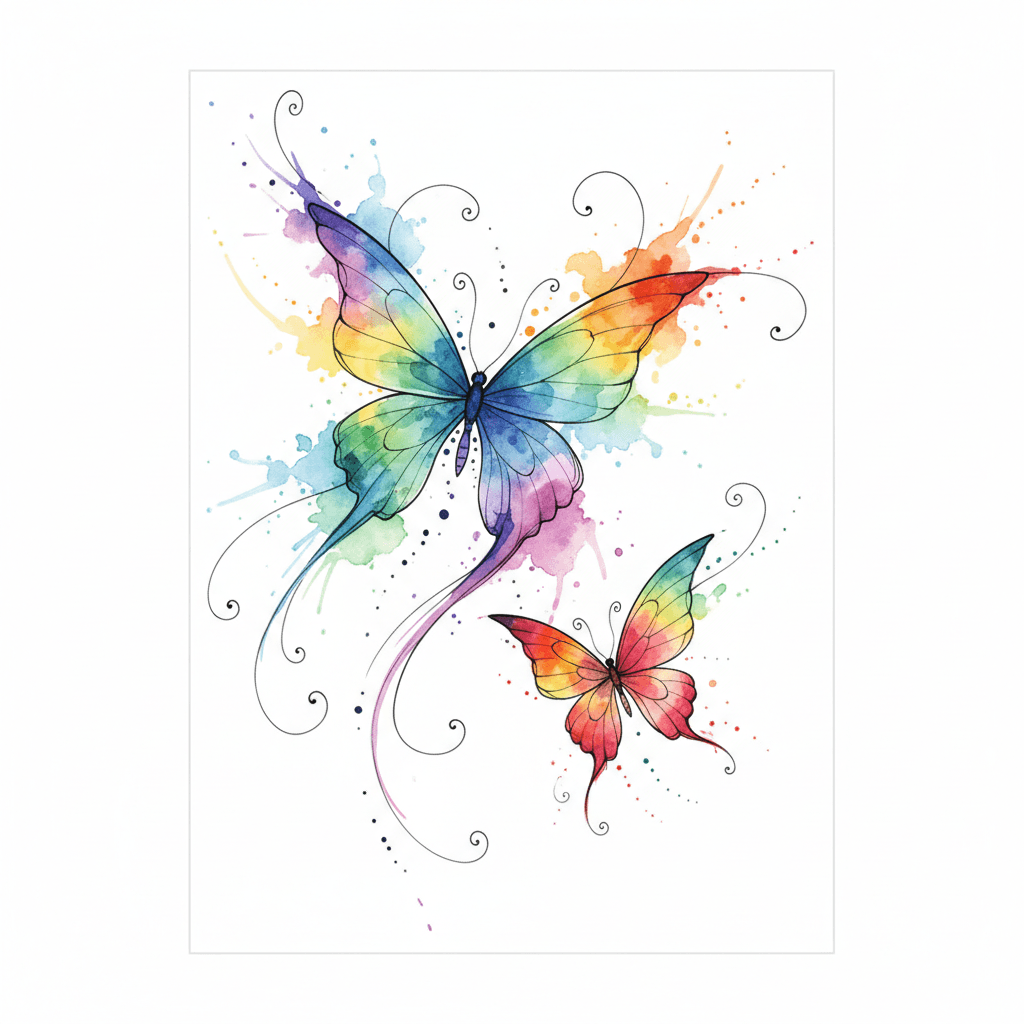 Watercolor tattoo flash design 12