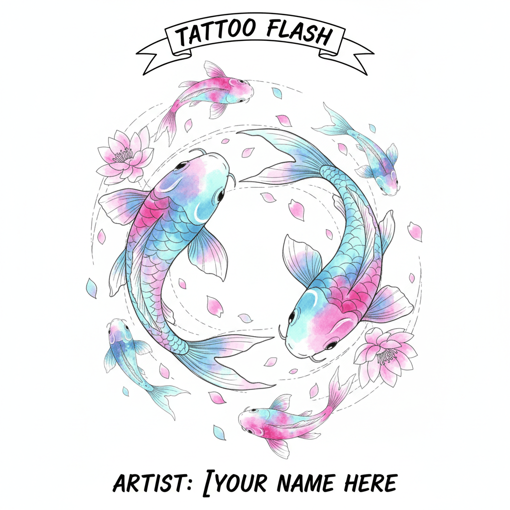 Watercolor tattoo flash design 16
