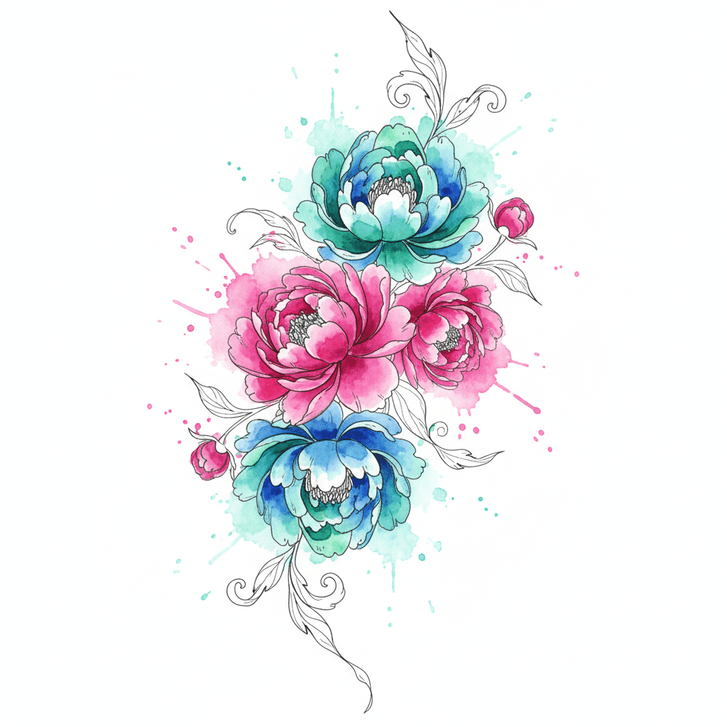 Watercolor tattoo flash design 31