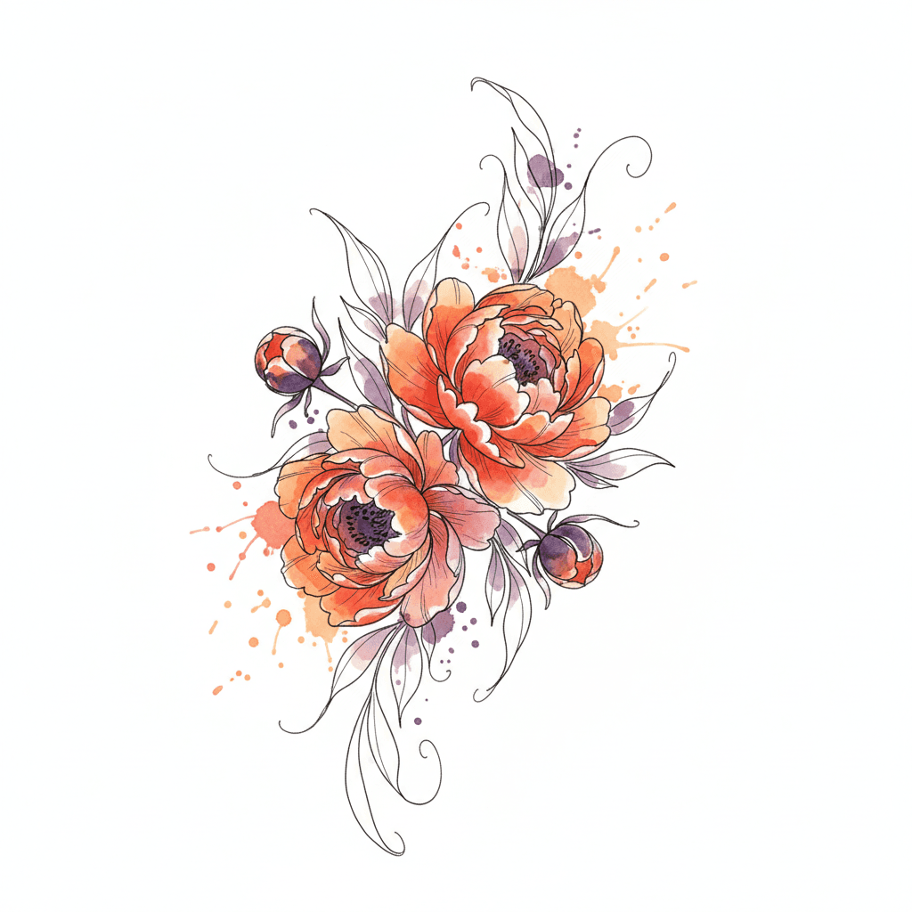 Watercolor tattoo flash design 32