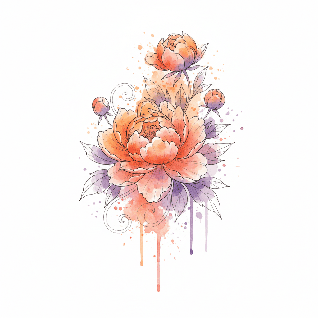 Watercolor tattoo flash design 35
