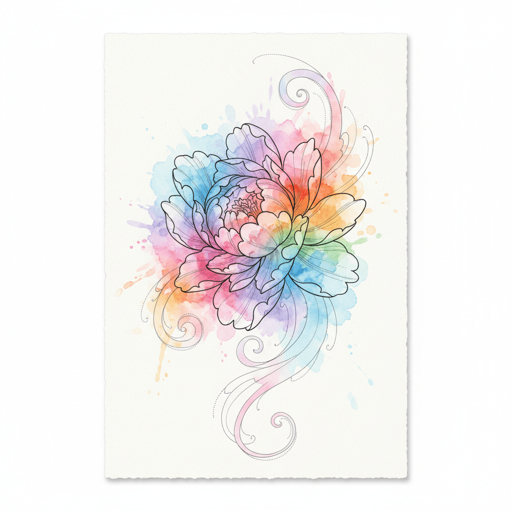 Watercolor tattoo flash design 36