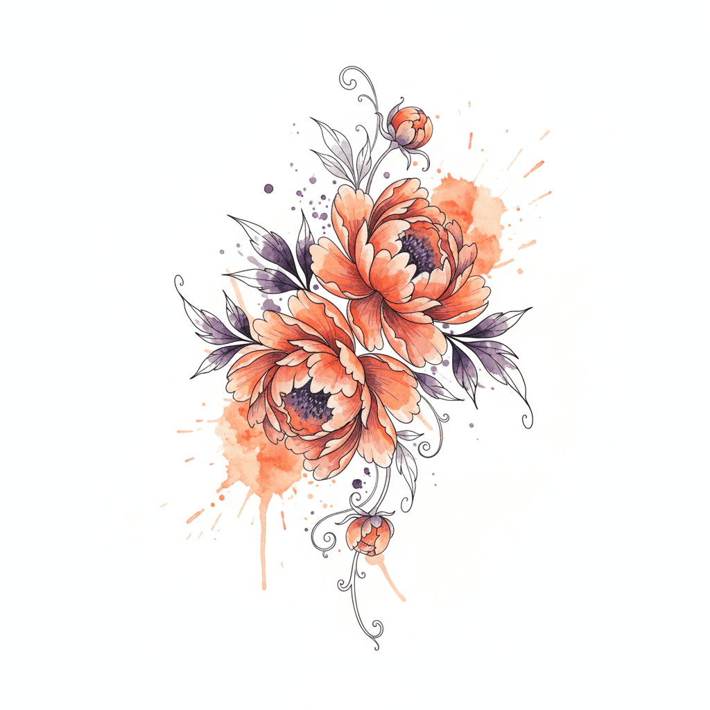 Watercolor tattoo flash design 41