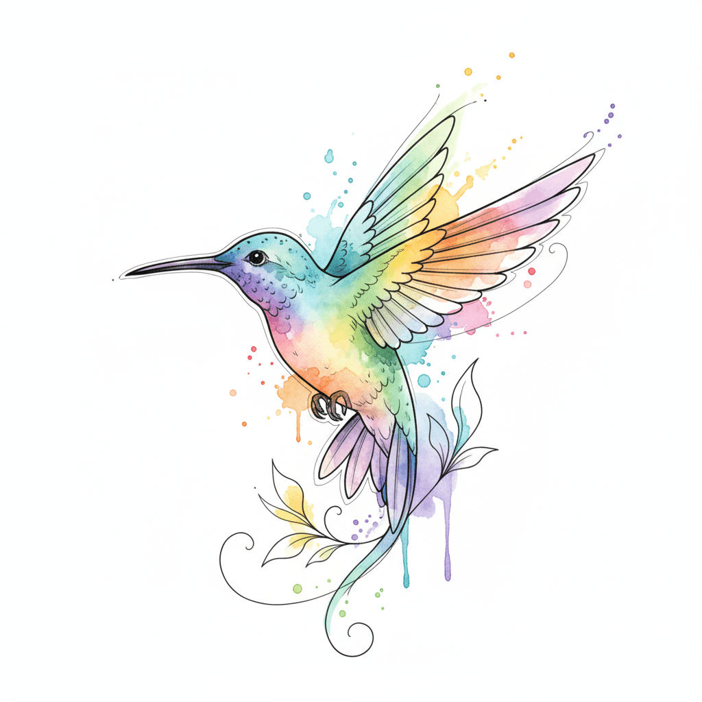 Watercolor tattoo flash design 48