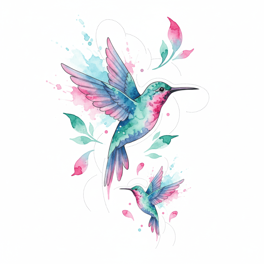 Watercolor tattoo flash design 49