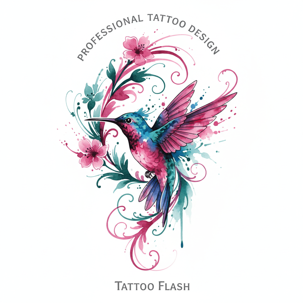 Watercolor tattoo flash design 52