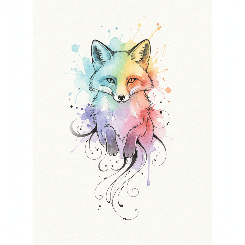 Watercolor tattoo flash design 66
