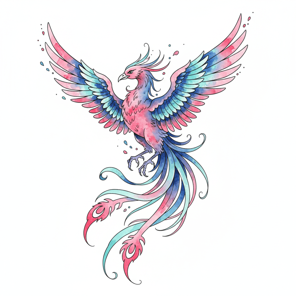 Watercolor tattoo flash design 76