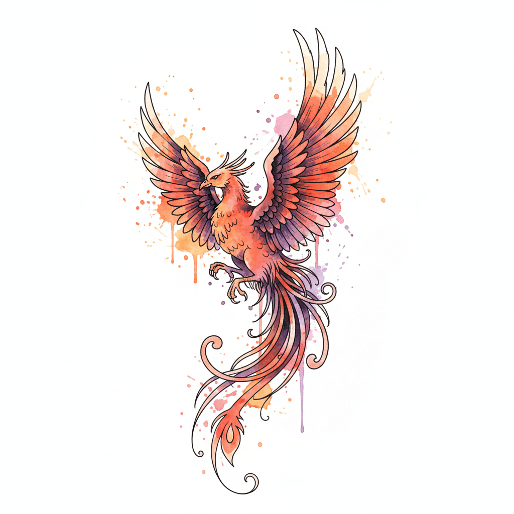 Watercolor tattoo flash design 77